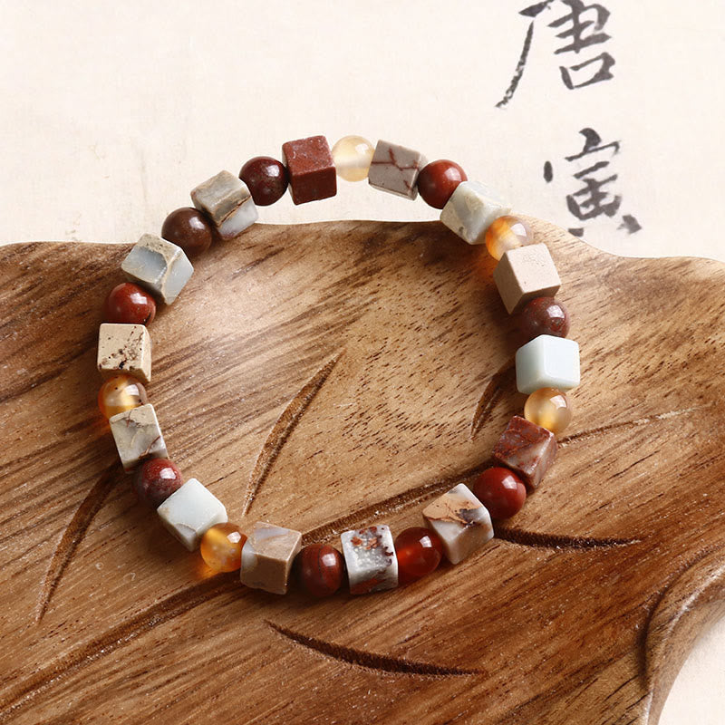 Buddha Stones Red Agate Shoushan Stone Calm Blessing Bracelet - Red Round Bead Cube - image 3