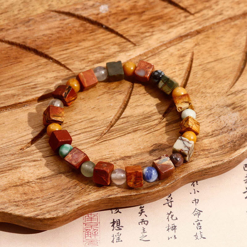 Buddha Stones Red Agate Shoushan Stone Calm Blessing Bracelet - Blue White Round Beads - image 5