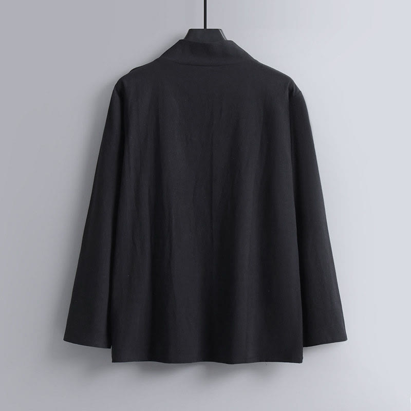 Buddha Stones Cross-Collars Cotton Tang Suit Hanfu Top Pants Clothing Men's Set - image 5