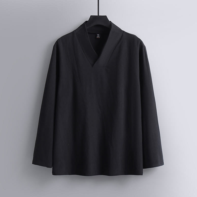 Buddha Stones Cross-Collars Cotton Tang Suit Hanfu Top Pants Clothing Men's Set - image 4