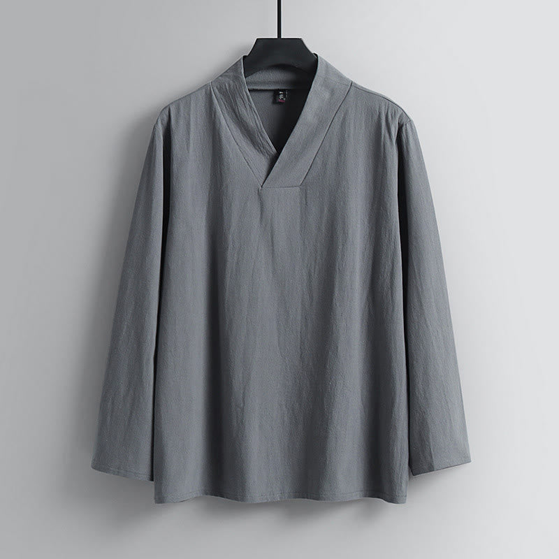 Buddha Stones Cross-Collars Cotton Tang Suit Hanfu Top Pants Clothing Men's Set - image 1