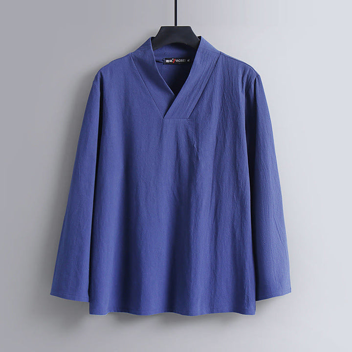 Buddha Stones Cross-Collars Cropped Bloomers Cotton Tang Suit Hanfu Top Pants Clothing Men's Set - image 20