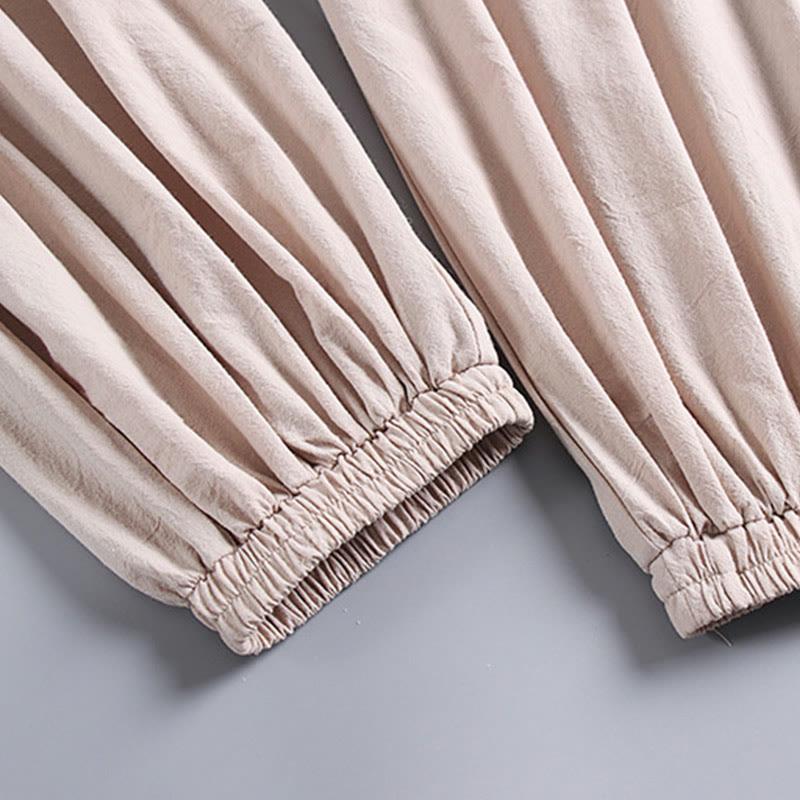 Buddha Stones Cross-Collars Cropped Bloomers Cotton Tang Suit Hanfu Top Pants Clothing Men's Set - image 7