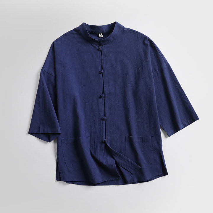 Buddha Stones Three-Quarter Sleeves Cropped Bloomers Cotton Top Pants Clothing Men's Set - image 10