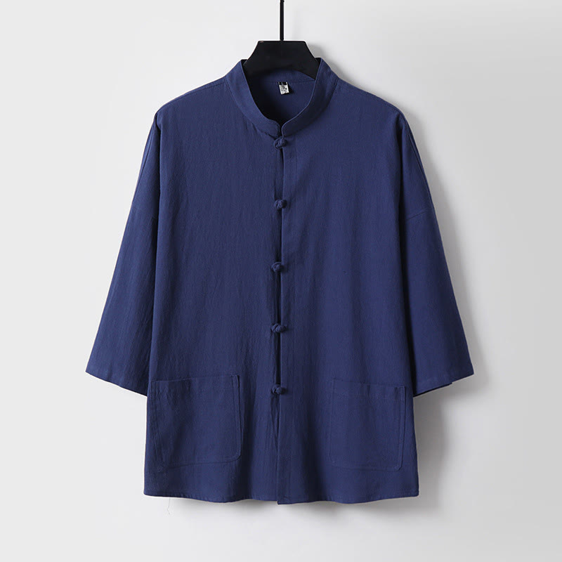 Buddha Stones Three-Quarter Sleeves Cropped Bloomers Cotton Top Pants Clothing Men's Set - image 9