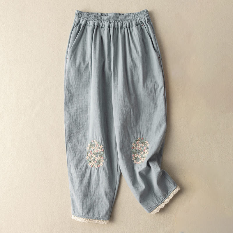 Buddha Stones Casual Lace Trim Embroidered Harem Pants With Pockets - LightBlue - US14，UK/AU18，EU46 (4XL) - image 4