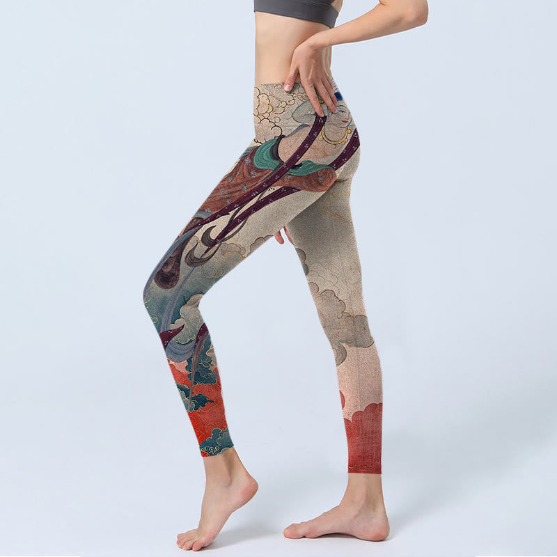 Buddha Stones Dunhuang Flying Apsaras Auspicious Clouds Print Fitness Leggings Women's Yoga Pants - image 3