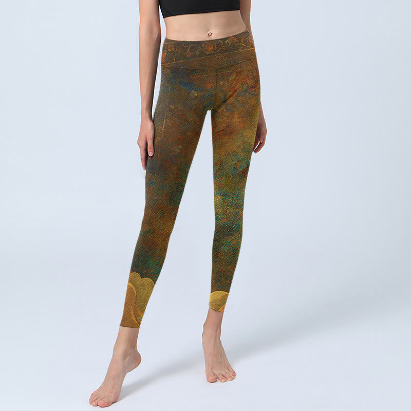 Buddha Stones Auspicious Clouds Print Lycra Fabric Fitness Leggings Women's Yoga Pants - image 6
