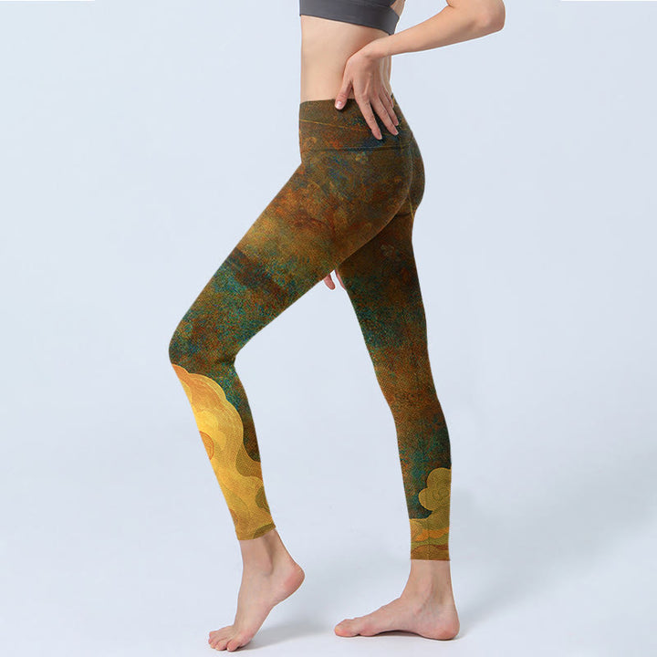 Buddha Stones Auspicious Clouds Print Lycra Fabric Fitness Leggings Women's Yoga Pants - image 3