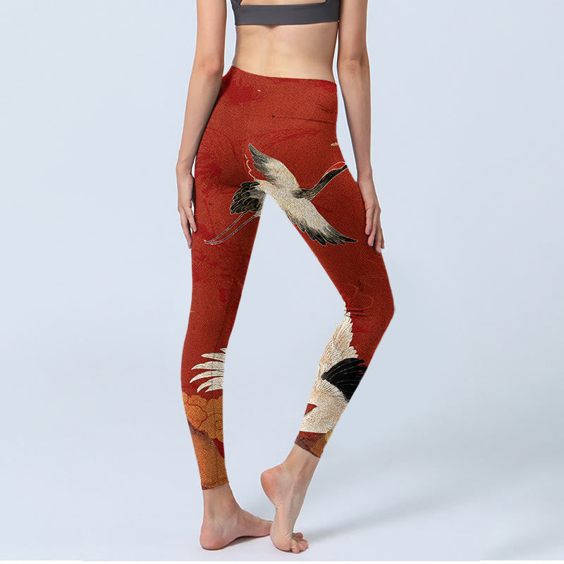 Buddha Stones Crane Print Lycra Fabric Fitness Leggings Women's Yoga Pants - image 4