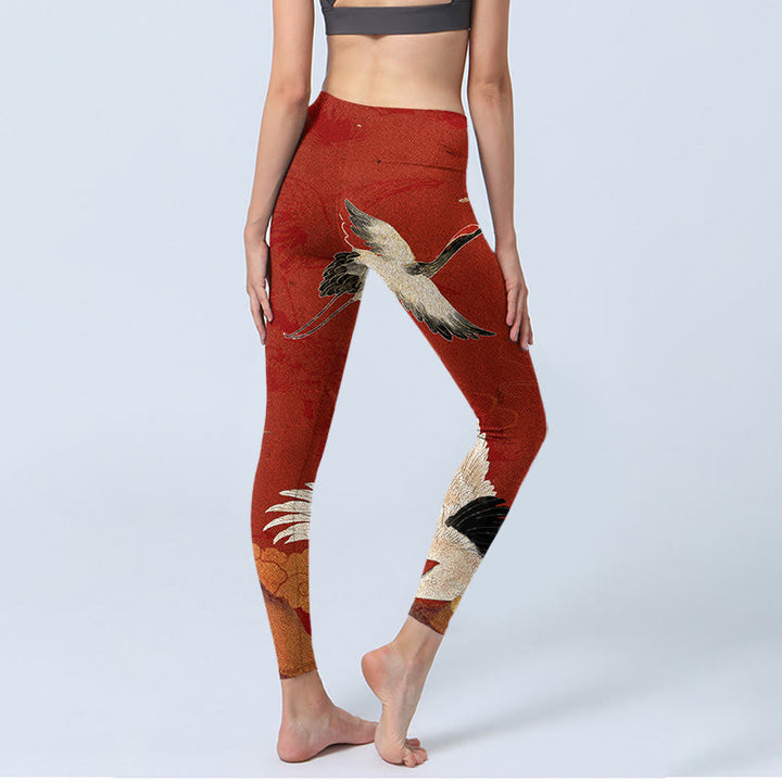 Buddha Stones Crane Print Lycra Fabric Fitness Leggings Women's Yoga Pants - image 4