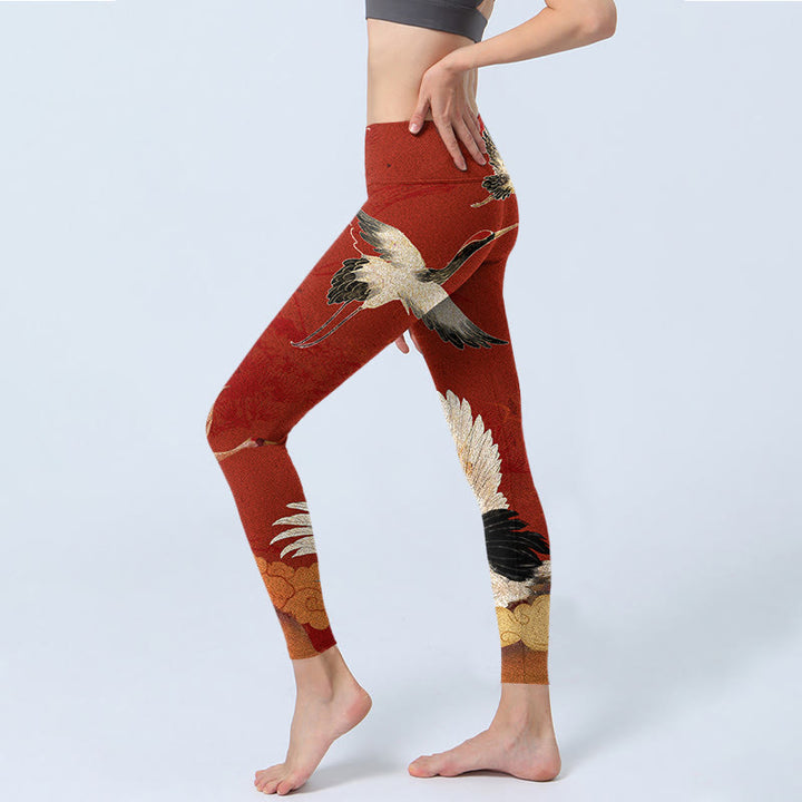 Buddha Stones Crane Print Lycra Fabric Fitness Leggings Women's Yoga Pants - image 3