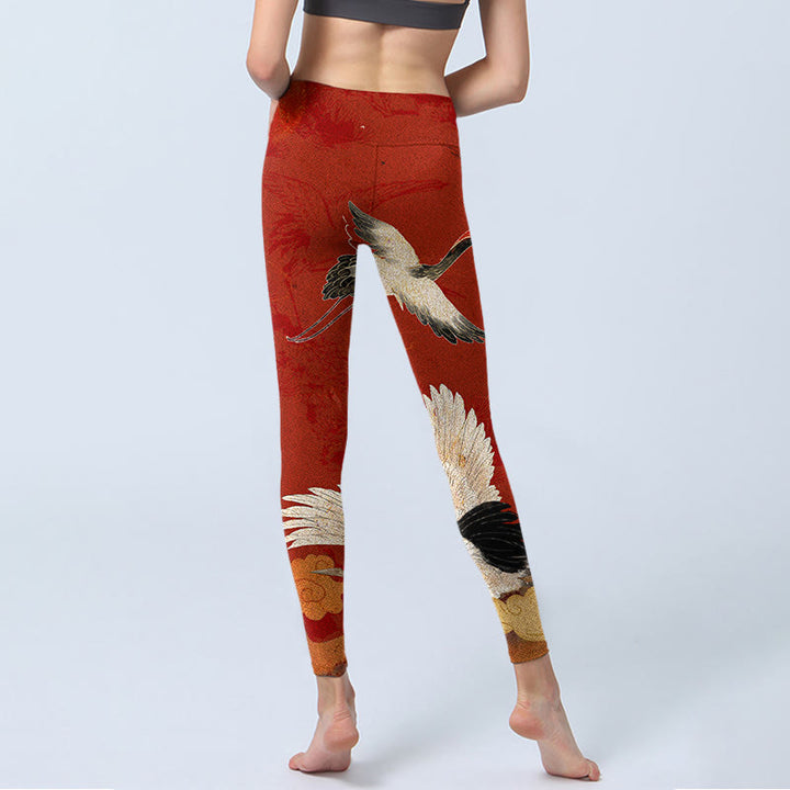 Buddha Stones Crane Print Lycra Fabric Fitness Leggings Women's Yoga Pants - image 7
