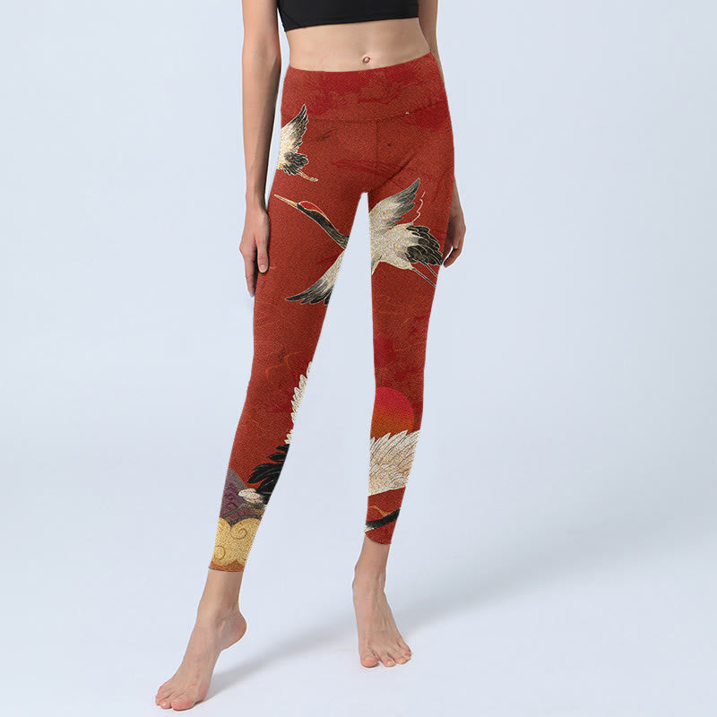 Buddha Stones Crane Print Lycra Fabric Fitness Leggings Women's Yoga Pants - image 6
