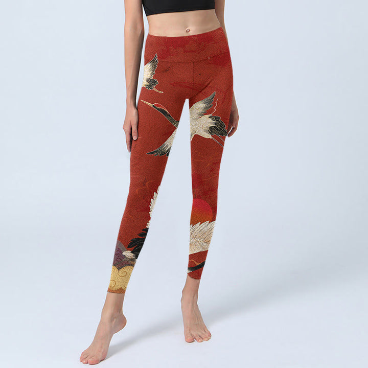 Buddha Stones Crane Print Lycra Fabric Fitness Leggings Women's Yoga Pants - image 6