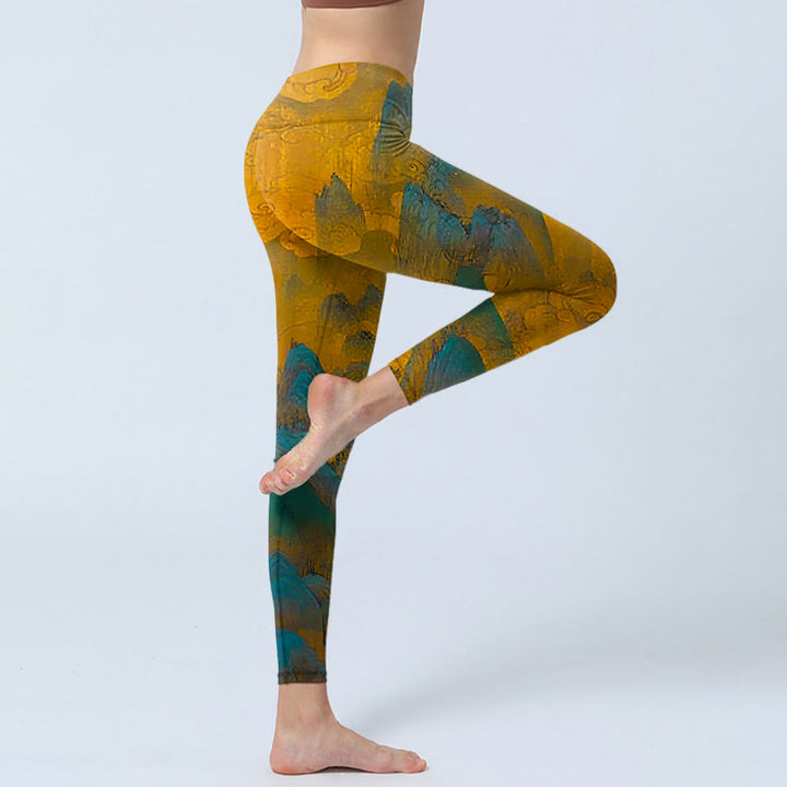 Buddha Stones Dark Goldenrod Mountain Print Fitness Leggings Women's Yoga Pants - image 3