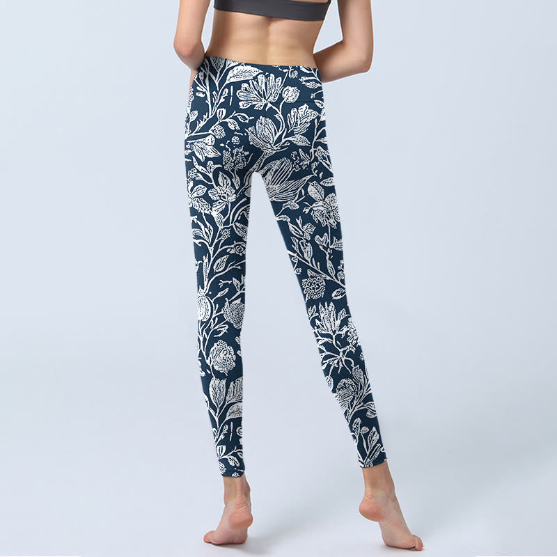Buddha Stones Dark Blue Flower Print Fitness Leggings Women's Yoga Pants - image 6