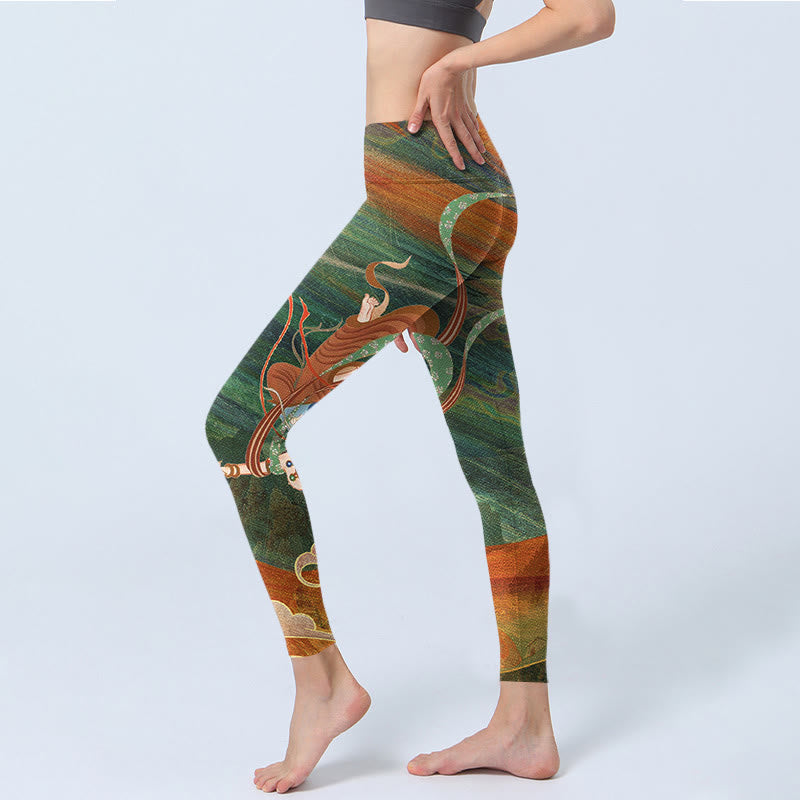 Buddha Stones Dunhuang Flying Apsaras Print Gym Leggings Women's Yoga Pants - image 3