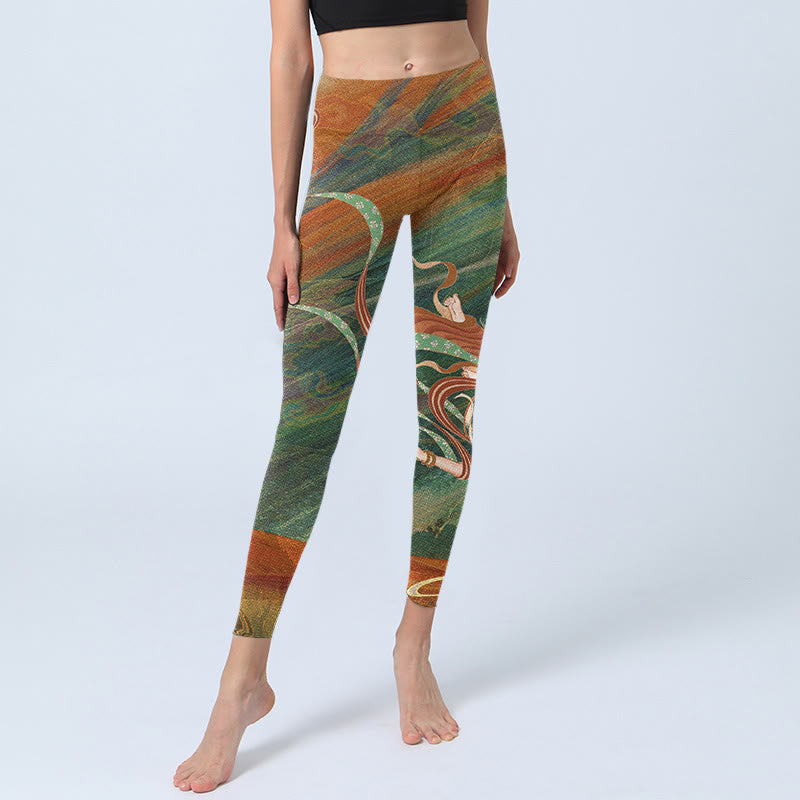 Buddha Stones Dunhuang Flying Apsaras Print Gym Leggings Women's Yoga Pants - image 5