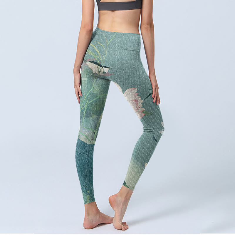 Buddha Stones Lotus Leaf Bird Print Gym Leggings Women's Yoga Pants - image 4