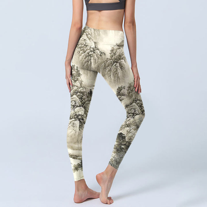 Buddha Stones Mountain Tree River Scenery Print Sports Leggings Women's Yoga Pants - image 4