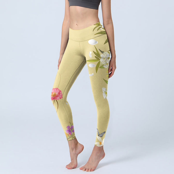 Buddha Stones Flowers Plants Butterfly Print Fitness Leggings Women's Yoga Pants - Bisque - US18，UK/AU22，EU50 (4XL) - image 0