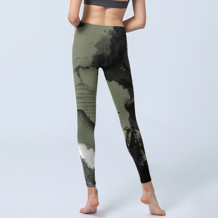 Buddha Stones Ink Painting Mountain Pavilion Print Fitness Leggings Women's Yoga Pants - image 7