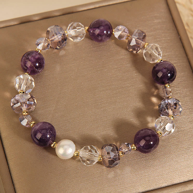Buddha Stones Amethyst White Crystal Pearl Communication Bracelet - Amethyst(Wrist Circumference: 14-16cm) - image 0