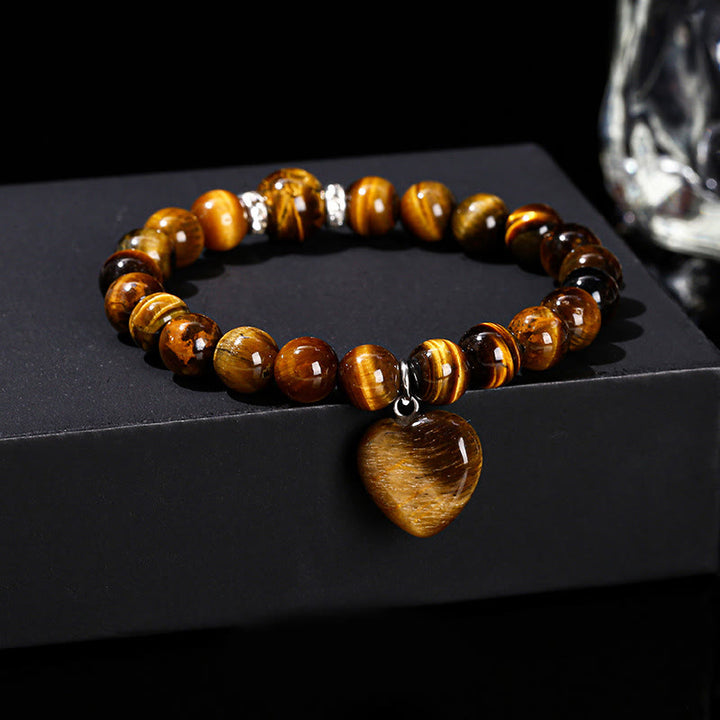 Buddha Stones Various Crystal Green Aventurine Love Heart Balance Bracelet - Tiger Eye(Wrist Circumference: 14-16cm) - 10mm - image 20