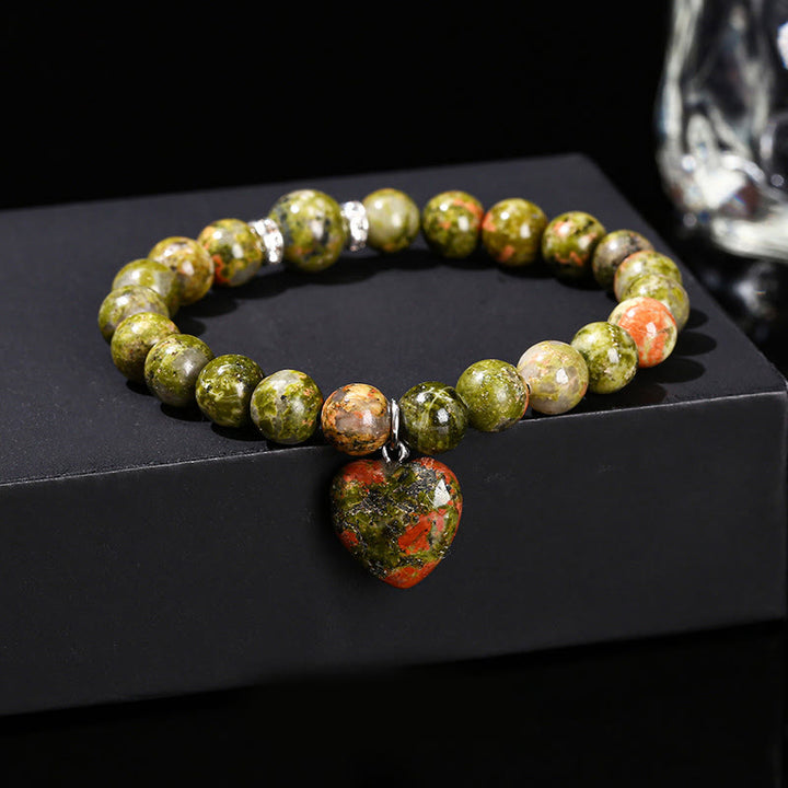 Buddha Stones Various Crystal Green Aventurine Love Heart Balance Bracelet - Unakite(Wrist Circumference: 14-16cm) - 10mm - image 26