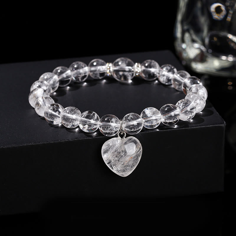 Buddha Stones Various Crystal Green Aventurine Love Heart Balance Bracelet - White Crystal(Wrist Circumference: 14-16cm) - 10mm - image 25