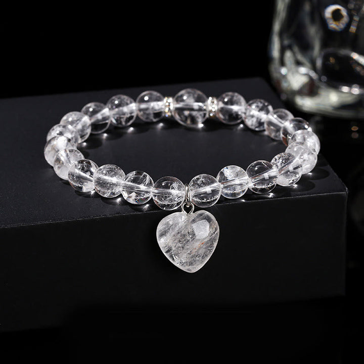 Buddha Stones Various Crystal Green Aventurine Love Heart Balance Bracelet - White Crystal(Wrist Circumference: 14-16cm) - 10mm - image 16