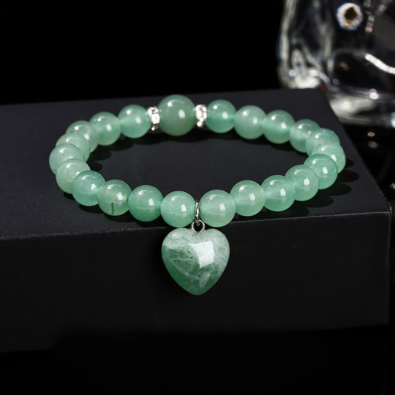 Buddha Stones Various Crystal Green Aventurine Love Heart Balance Bracelet - Green Aventurine(Wrist Circumference: 14-16cm) - 10mm - image 0
