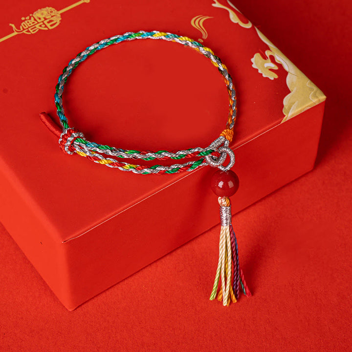 Buddha Stones Colorful String Cinnabar Concentration Bracelet - Silver Yellow Blue - 18-19cm - image 0