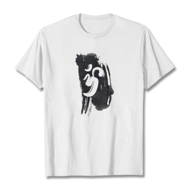 Buddha Stones OM Ink Background Cotton Tee T-shirt - White - 2XL - image 5