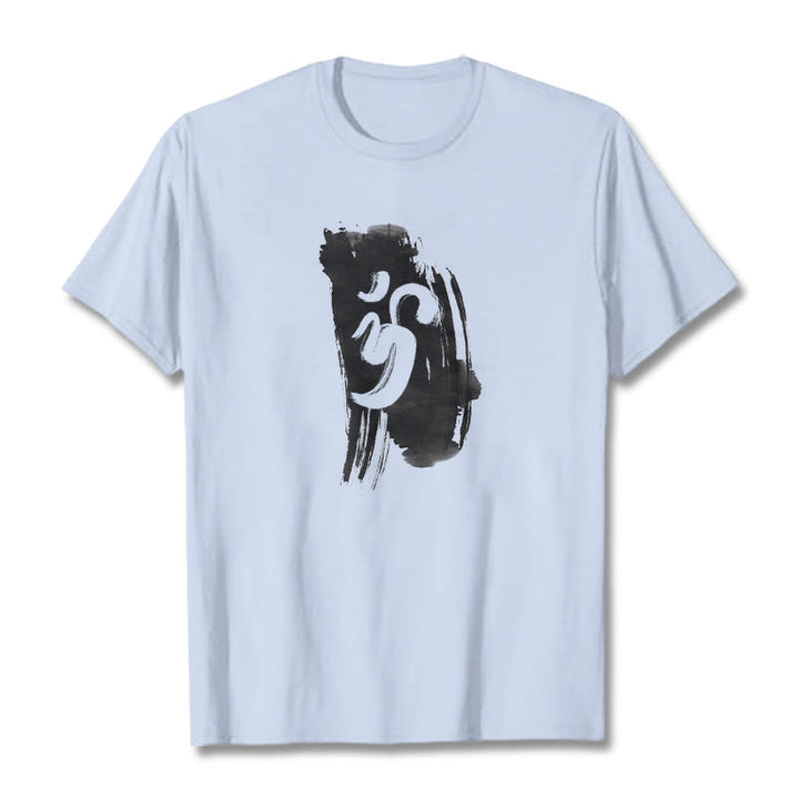 Buddha Stones OM Ink Background Cotton Tee T-shirt - LightCyan - 2XL - image 10