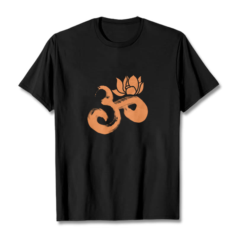 Buddha Stones OM Lotus Flower Cotton Tee T-shirt - Black - 2XL - image 6