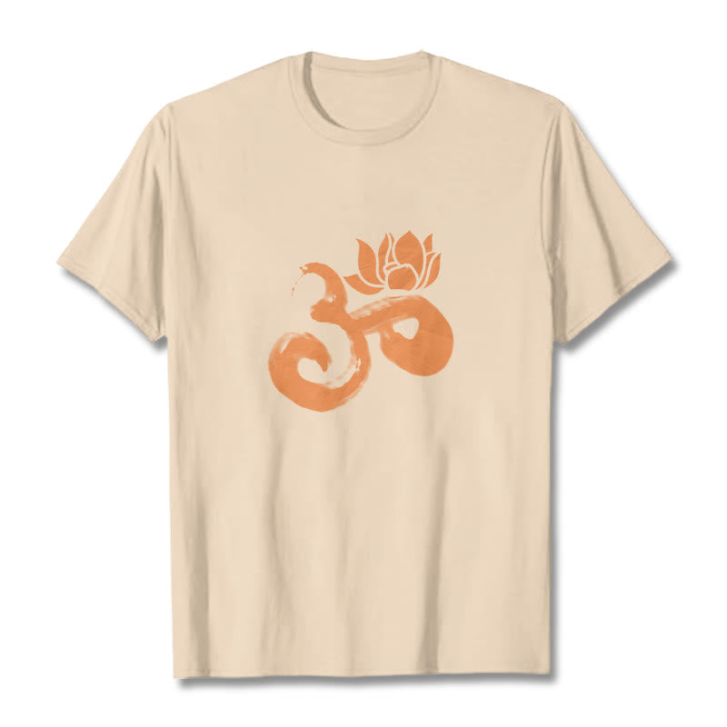 Buddha Stones OM Lotus Flower Cotton Tee T-shirt - Bisque - 2XL - image 0