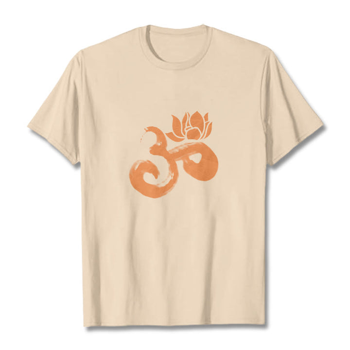 Buddha Stones OM Lotus Flower Cotton Tee T-shirt - Bisque - 2XL - image 0