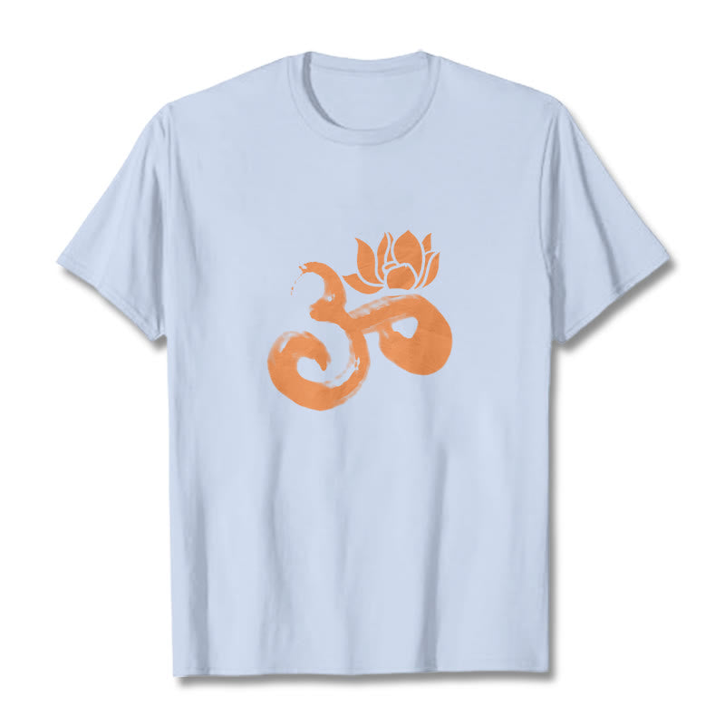 Buddha Stones OM Lotus Flower Cotton Tee T-shirt - LightCyan - 2XL - image 18