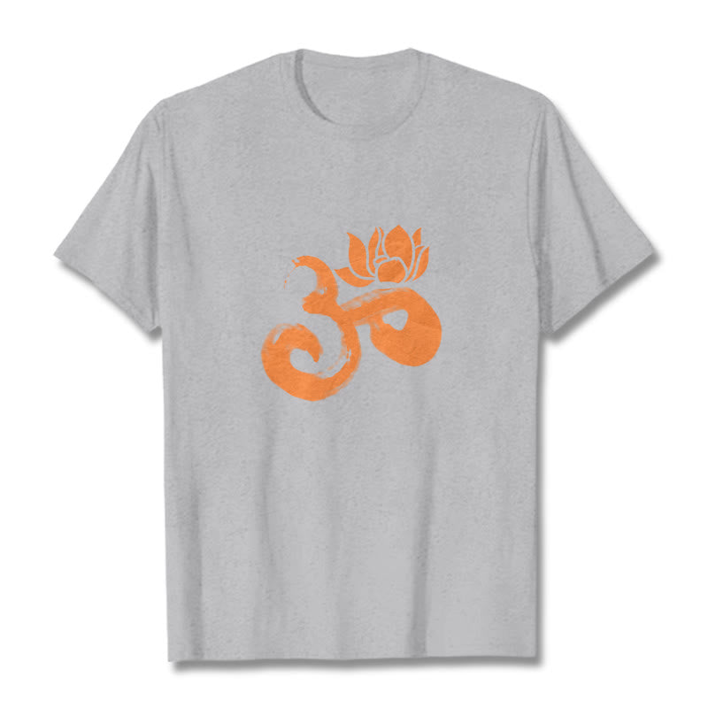 Buddha Stones OM Lotus Flower Cotton Tee T-shirt - LightGrey - 2XL - image 19