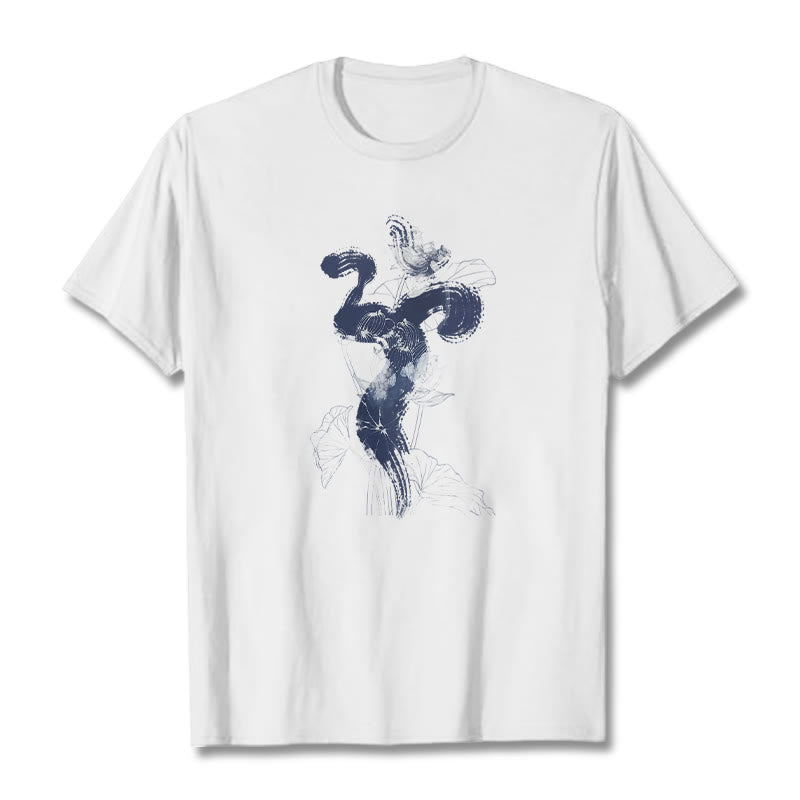 Buddha Stones OM Lotus Flower Background Cotton Tee T-shirt - White - 2XL - image 0