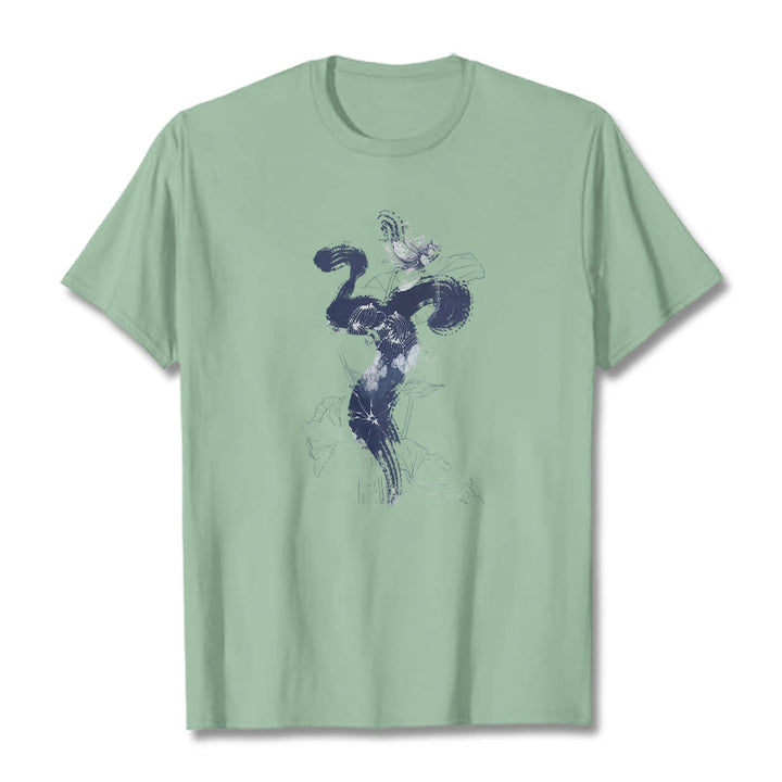 Buddha Stones OM Lotus Flower Background Cotton Tee T-shirt - PaleGreen - 2XL - image 16