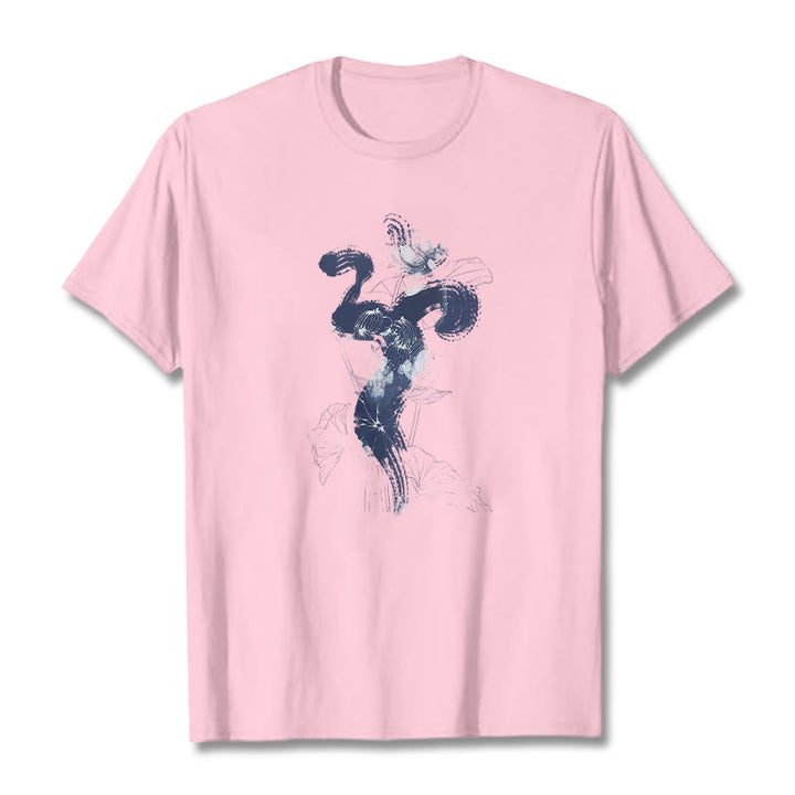 Buddha Stones OM Lotus Flower Background Cotton Tee T-shirt - LightPink - 2XL - image 12