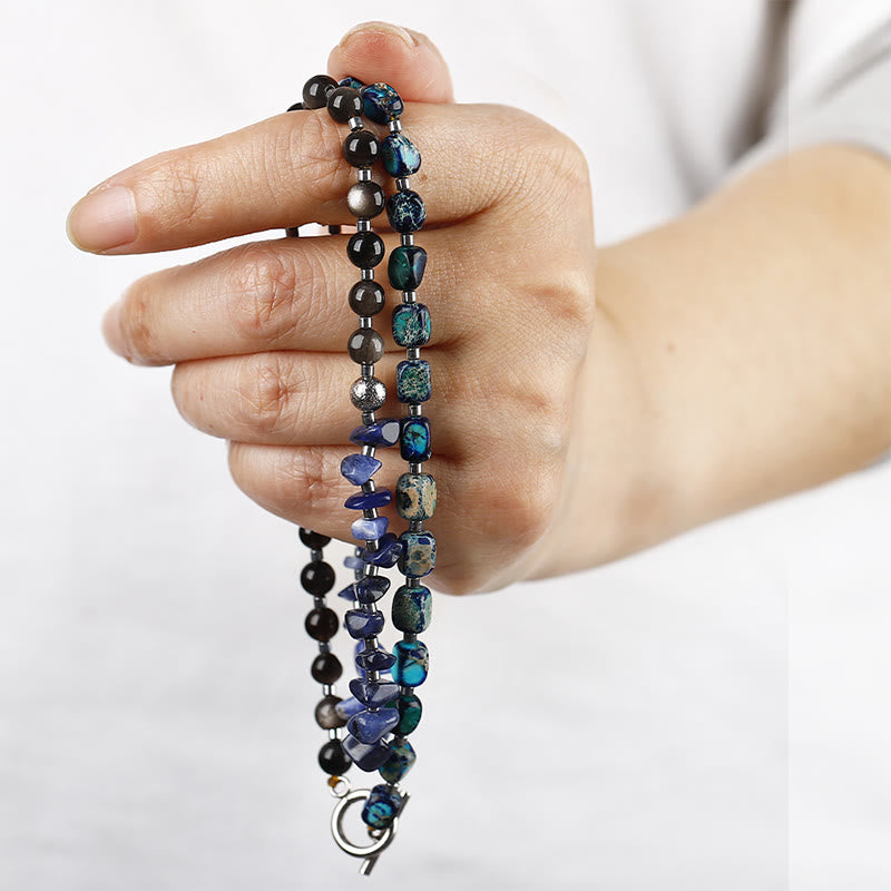 Buddha Stones Emperor Stone Sodalite Gold Sheen Obsidian Balance Triple Wrap Bracelet - image 9