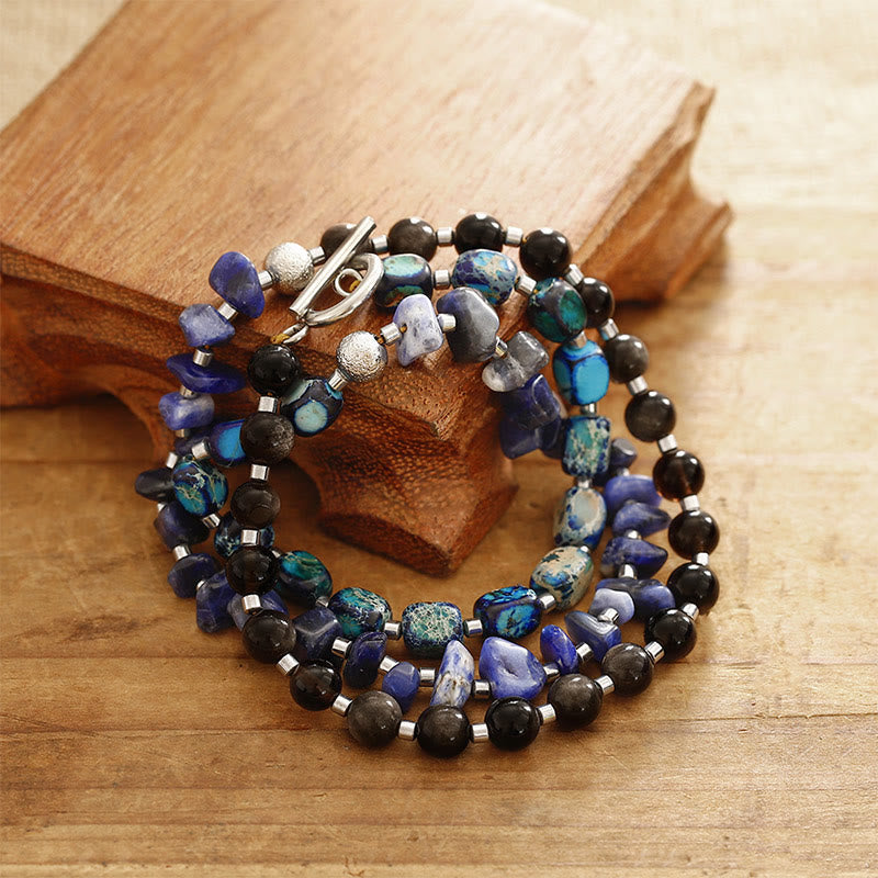 Buddha Stones Emperor Stone Sodalite Gold Sheen Obsidian Balance Triple Wrap Bracelet - image 1