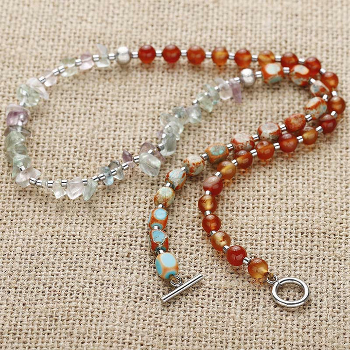Buddha Stones Fluorite Red Agate Emperor Stone Power Triple Wrap Bracelet - image 3