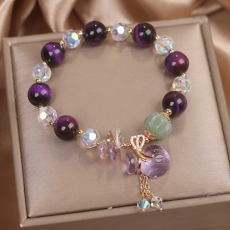 Buddha Stones Purple Tiger Eye White Crystal Amethyst Jade Bravery Bracelet - image 3