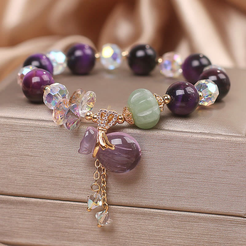 Buddha Stones Purple Tiger Eye White Crystal Amethyst Jade Bravery Bracelet - image 1