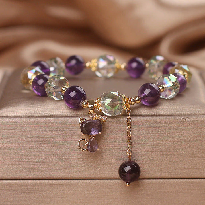 Buddha Stones Amethyst White Crystal Fox Meditation Bracelet - Amethyst White Crystal(Wrist Circumference: 14-16cm) - image 0